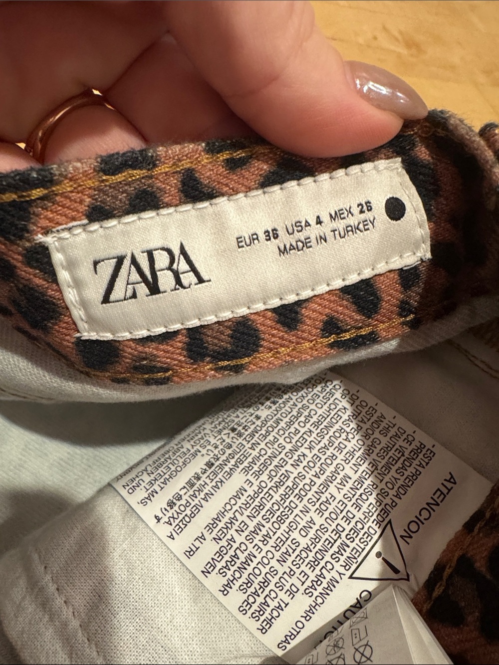 Zara Olive Green Leopard Print Wide Leg Jeans - Picture 4 of 10